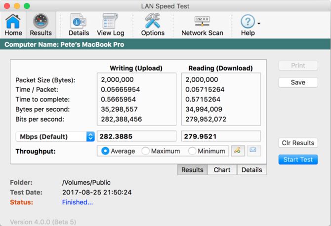 A screenshot of the default results view for LAN Speed Test