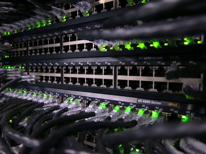 Network cables connecting servers in a data center