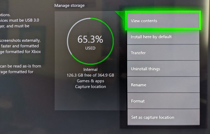 Xbox One Manage Storage Options