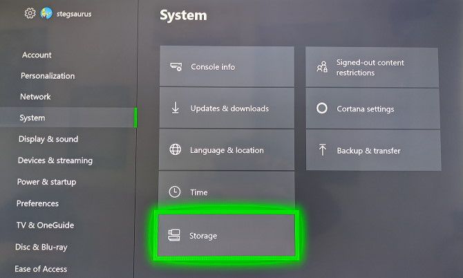 Xbox One Storage System Settings