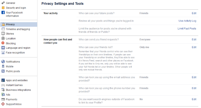 Facebook Privacy Settings and Tools