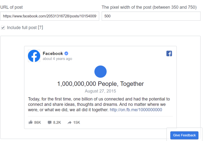 Facebook Widgets Embed Post Tool