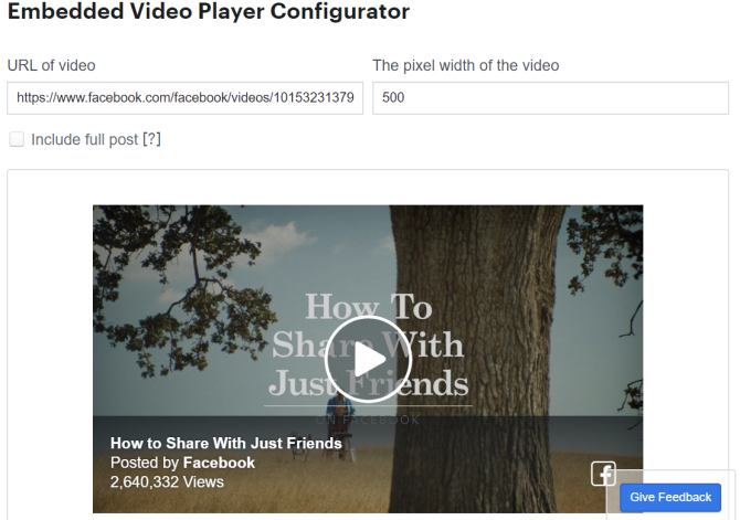 Facebook Widgets Video Embedding Tool