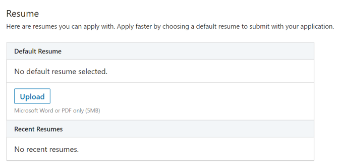 LinkedIn Upload Resume Job Application Settings