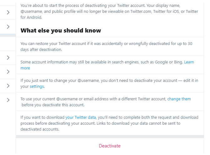 deactivate twitter account confirmation