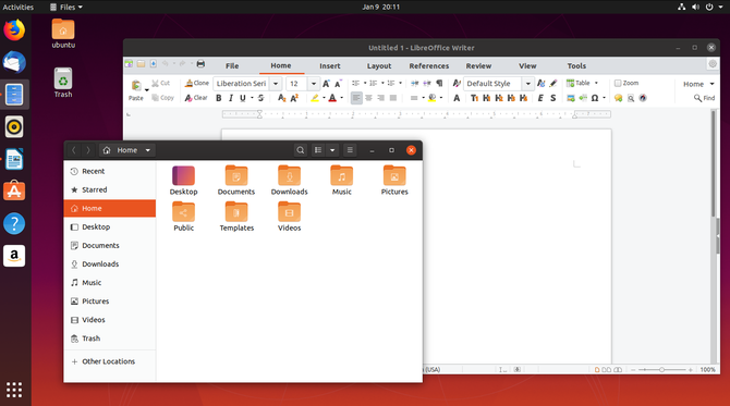 Ubuntu desktop with file manager and LibreOffice