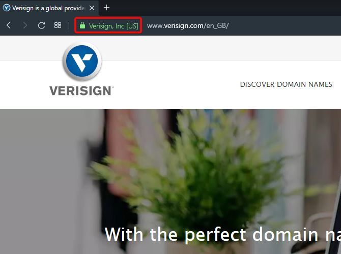 The VeriSign website showing an extended certificate in Opera