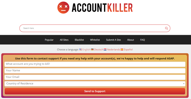 Главная страница для AccountKiller