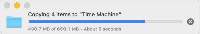 Копирование файлов на индикатор выполнения диска Time Machine