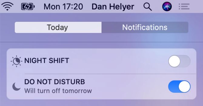 Опция «Не беспокоить» в Mac Notification Center