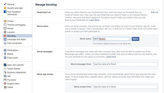 блокировать пользователей на Facebook
