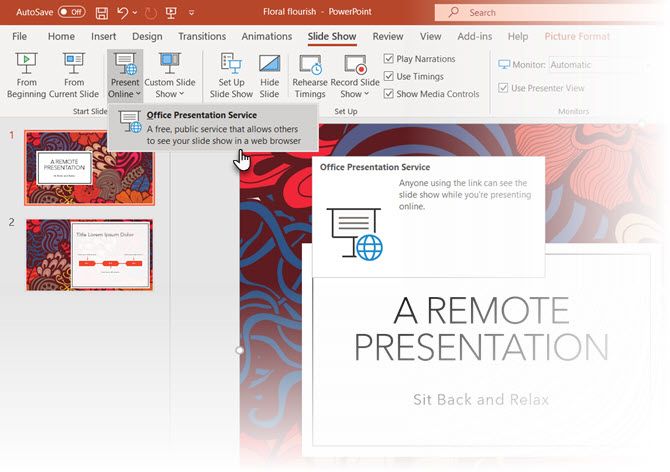 Запустить службу презентаций Office в PowerPoint
