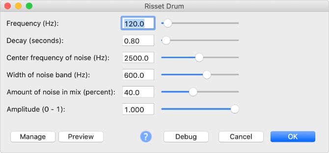 Виртуальный инструмент Risset Drum в Audacity