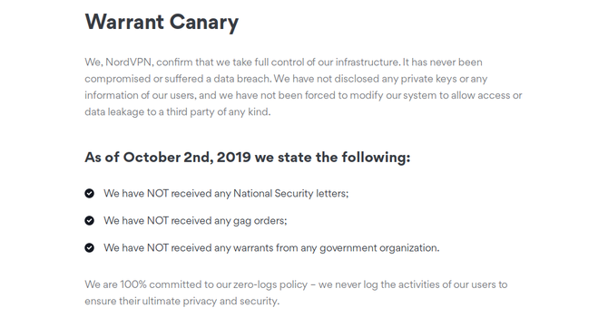 What Is a Warrant Canary? What to Know and Why You Should Beware WarrantCanary Example NordVPN