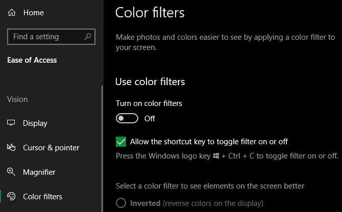 Цветовые фильтры Windows 10