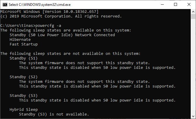 Windows Command Prompt Standby Options