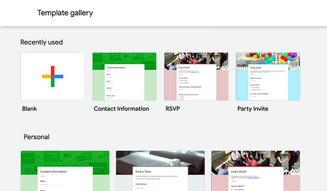 Галерея шаблонов Google Forms