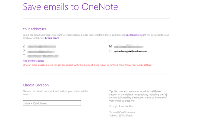 отправить электронное письмо в приложение OneNote