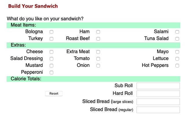 calculadora de calorías sandwich