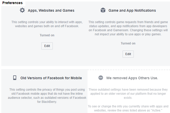 Facebook App Website Preferences
