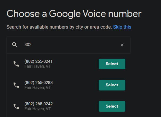 Примеры номеров Google Voice