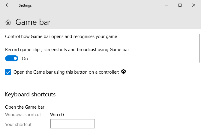 Настройки игрового бара Windows 10