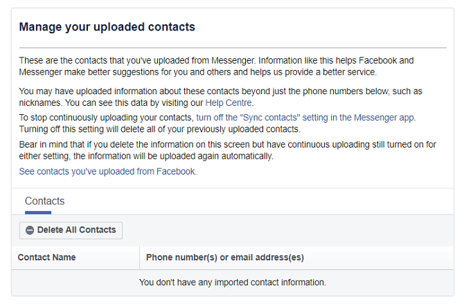 manage contacts facebook messenger