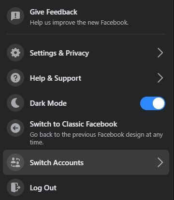 new facebook switch accounts