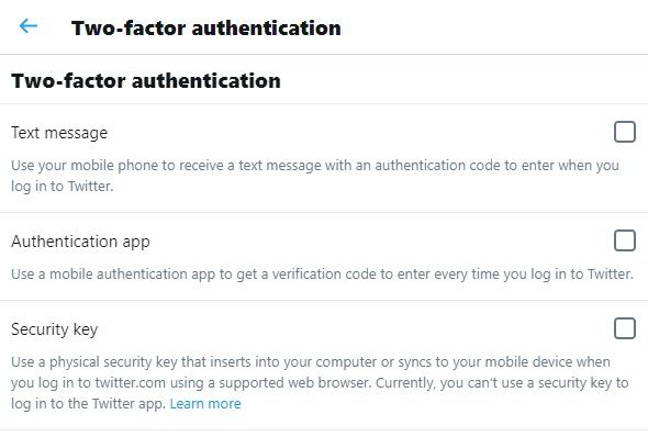 twitter two factor authentication options