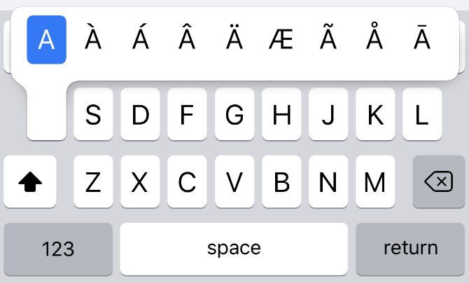 Альтернативные символы для буквы А на клавиатуре iPhone