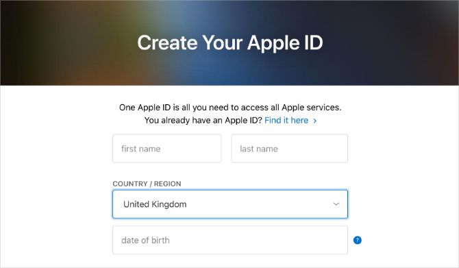 Создайте свой сайт Apple ID с выбранной страной