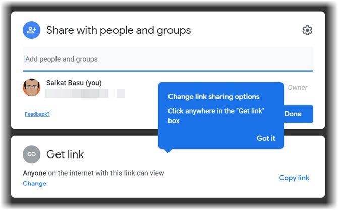 Настройки диалога Google Drive Share