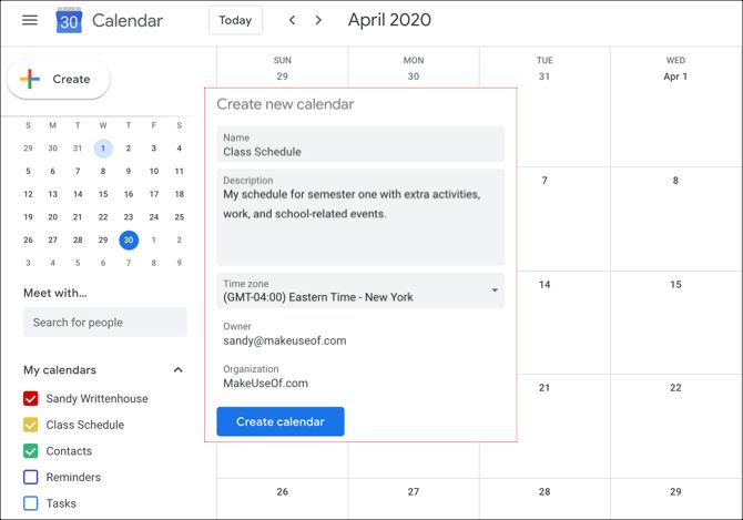 Calendario de Google Crear calendario