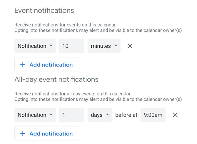 Google Calendar Event y notificaciones de todo el día