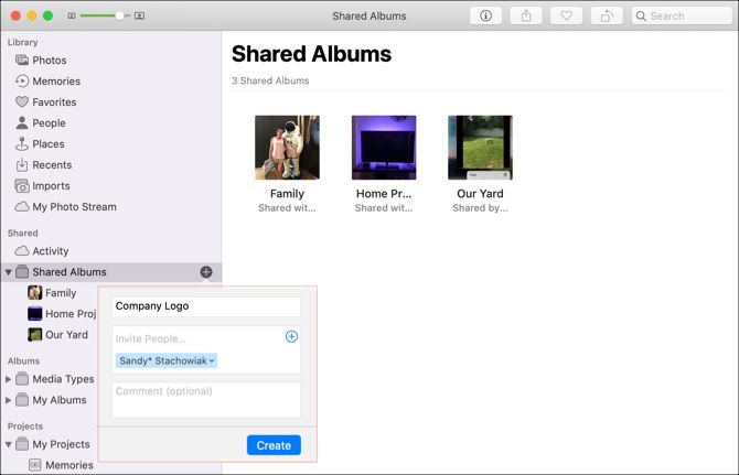 Mac Photos Создать общий альбом