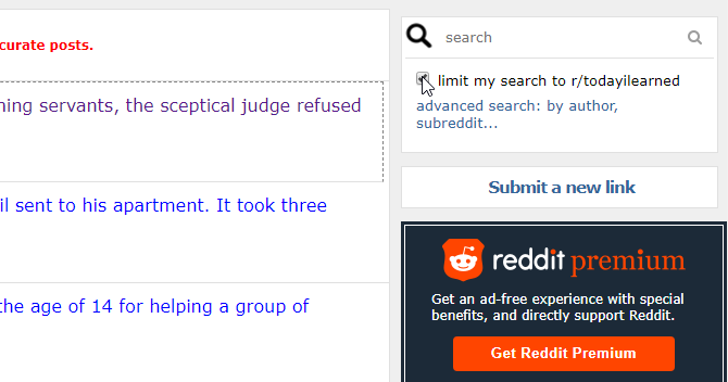Searching a subreddit on the old Reddit design