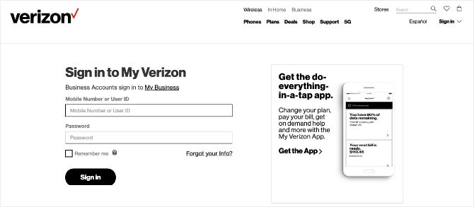 Banner de la página de inicio de Verizon