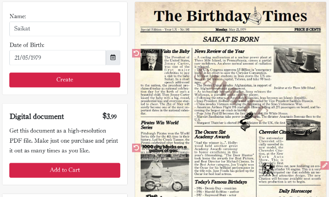 Создайте поддельную газету о дате вашего рождения в The Birthday Times