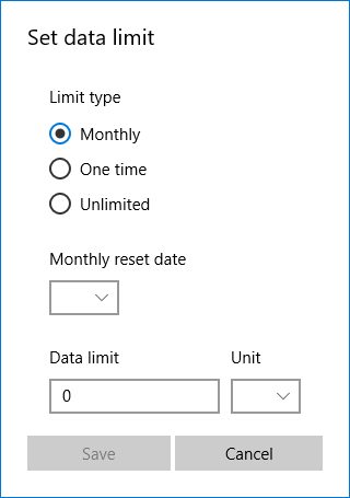 Windows 10 Установить ограничение данных