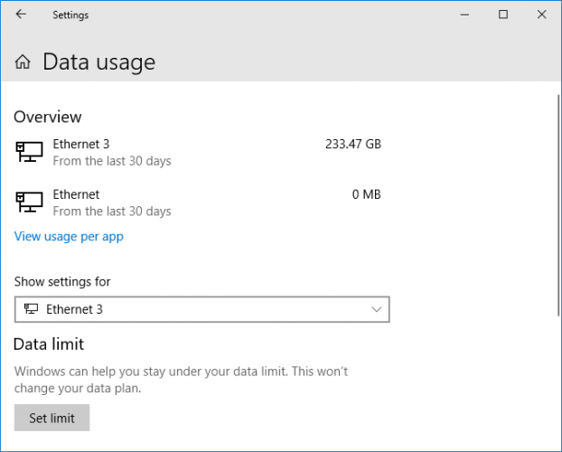 Windows 10 Использование данных