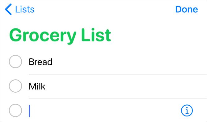 Список покупок в приложении «Напоминания» на iPhone