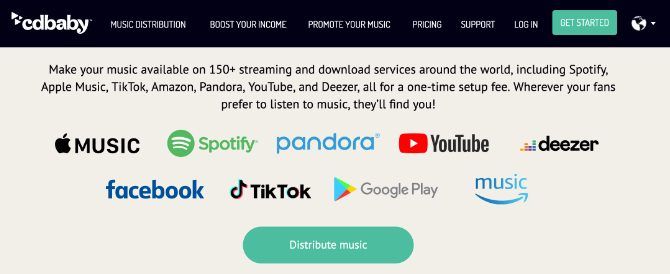 CD Baby menampilkan daftar layanan streaming musik