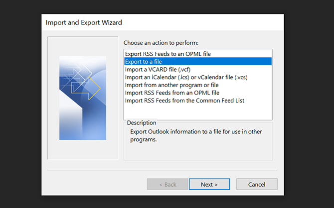 экспортировать электронные письма Outlook в файл